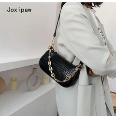 Vintage Solid Chain Handbag Female Casual PU Leather Shoulder Bag