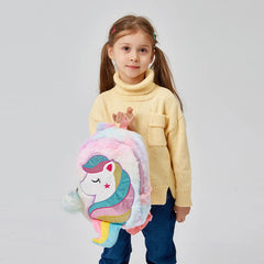 Unicorn Backpack for Girls Plush Schoolbag Rainbow Tail School Bags