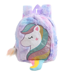 Unicorn Backpack for Girls Plush Schoolbag Rainbow Tail School Bags