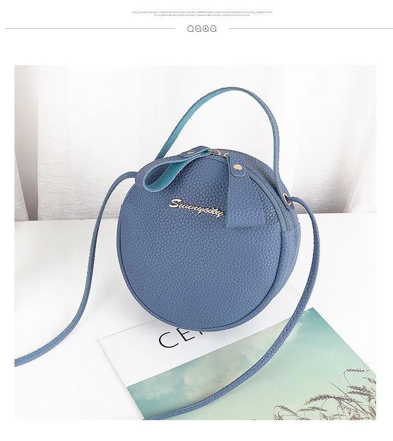 Mini Round Handbag PU Leather Crossbody Bag for Women