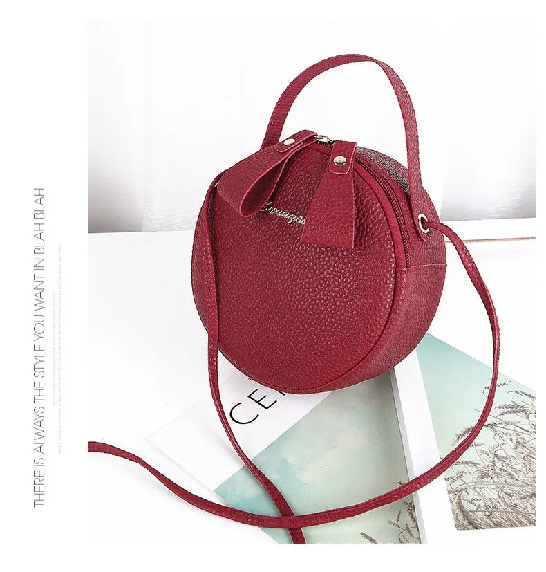 Mini Round Handbag PU Leather Crossbody Bag for Women