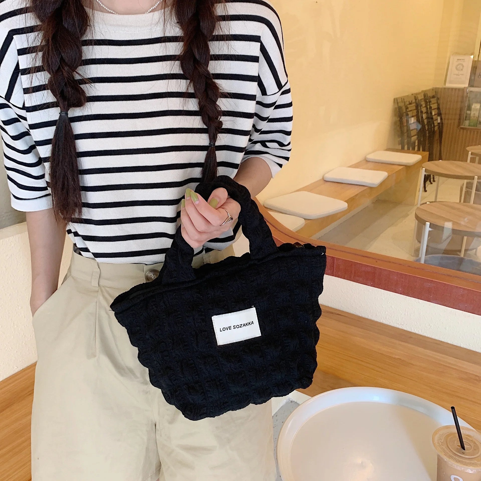 Women Canvas Shoulder Bag Casual Handbag Tote Bag Reusable Large Capacity