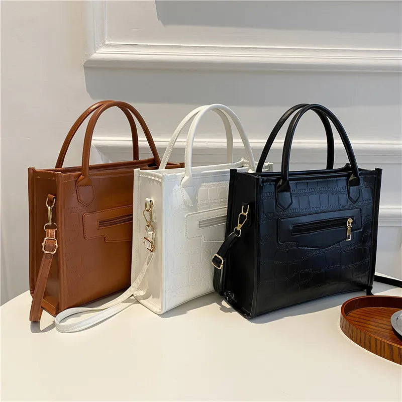 Retro Stone Pattern Shoulder Bags Solid Tote Crossbody Bags Casual Bags