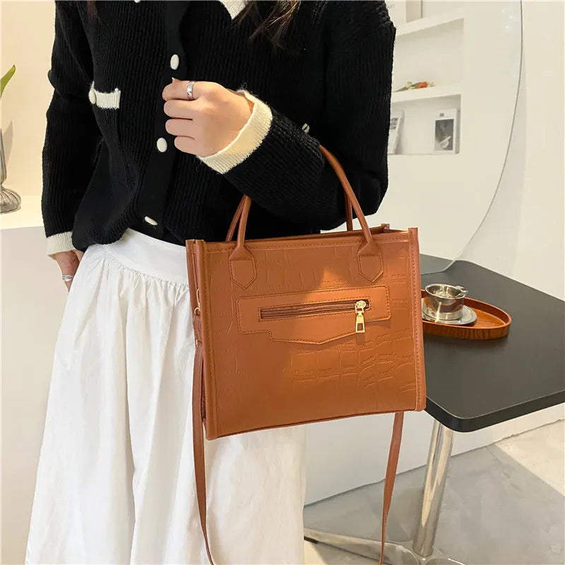Retro Stone Pattern Shoulder Bags Solid Tote Crossbody Bags Casual Bags