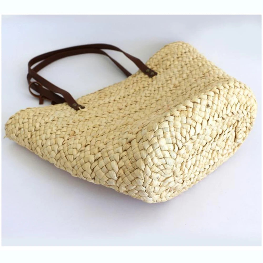 Large Capacity Straw Woven Shoulder Bags Hand-woven Tote Bags