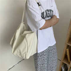 Canvas Zipper Tote Bucket Bag Large Capacity Shoulder Bag
