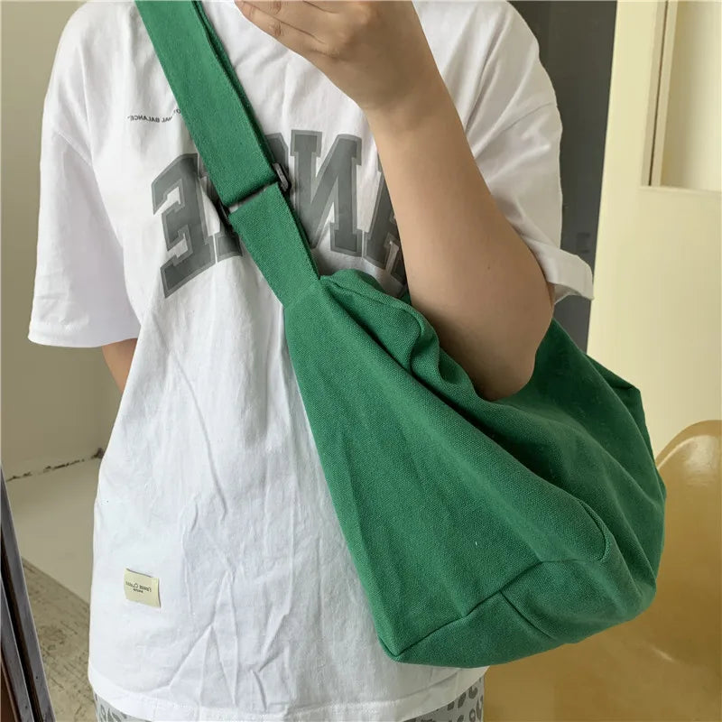 Canvas Zipper Tote Bucket Bag Large Capacity Shoulder Bag
