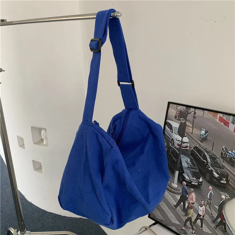 Canvas Zipper Tote Bucket Bag Large Capacity Shoulder Bag