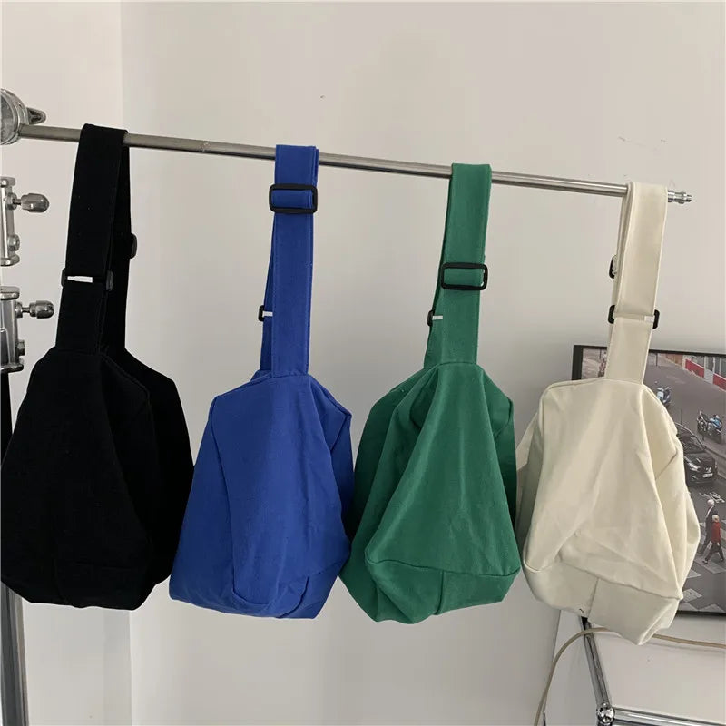 Canvas Zipper Tote Bucket Bag Large Capacity Shoulder Bag