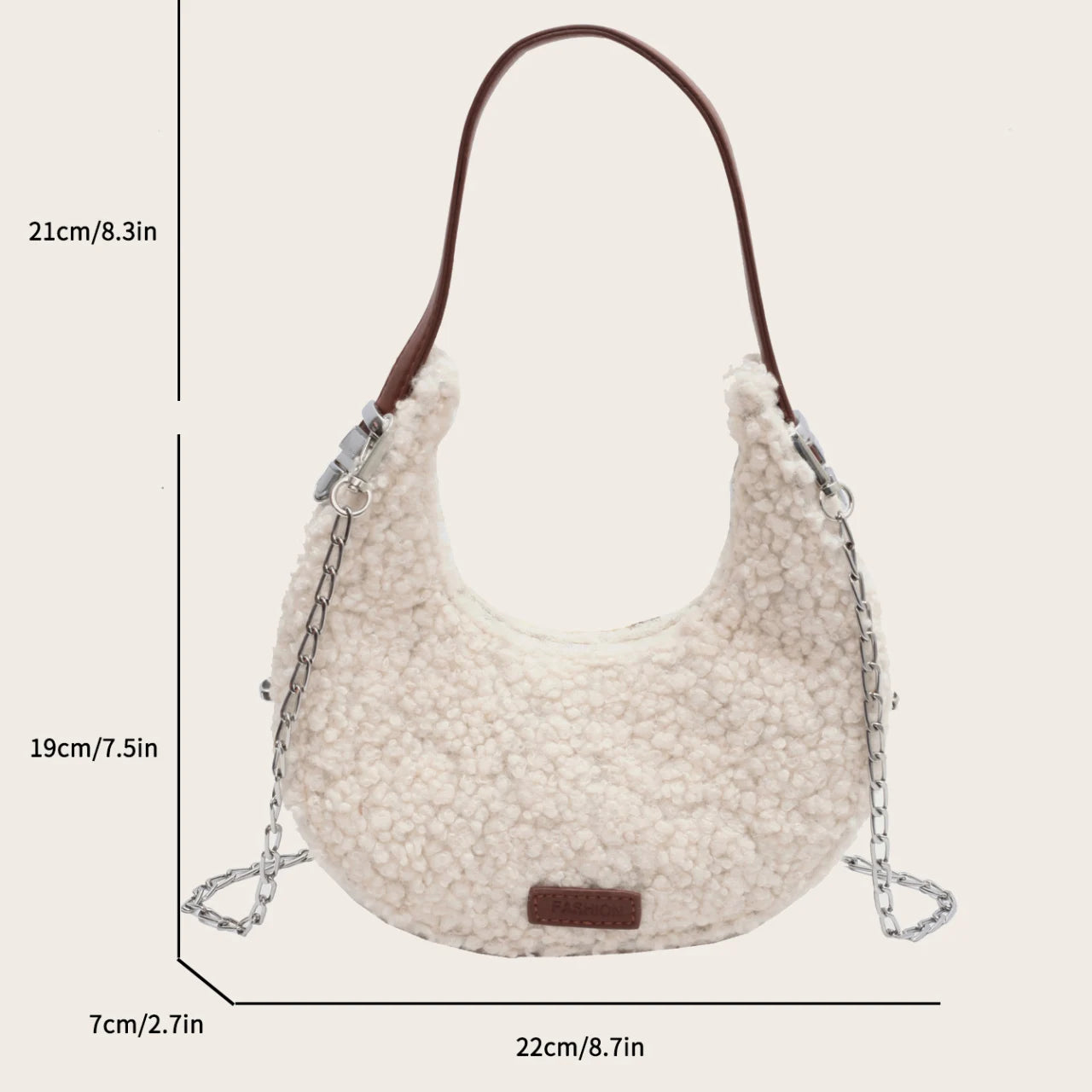 Faux Fur Half Moon Shoulder Bag Plush Winter Handbag