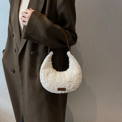 Faux Fur Half Moon Shoulder Bag Plush Winter Handbag