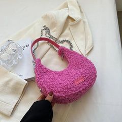 Faux Fur Half Moon Shoulder Bag Plush Winter Handbag