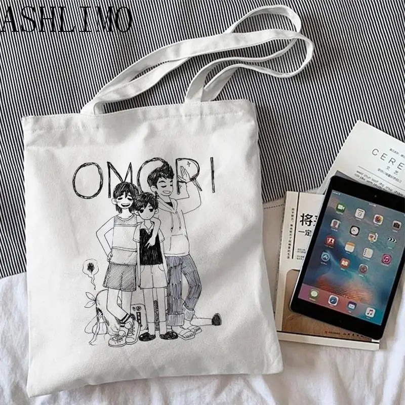Omori Canvas Shoulder Bag Women, Cotton Fabric Handbag Tote for Girls