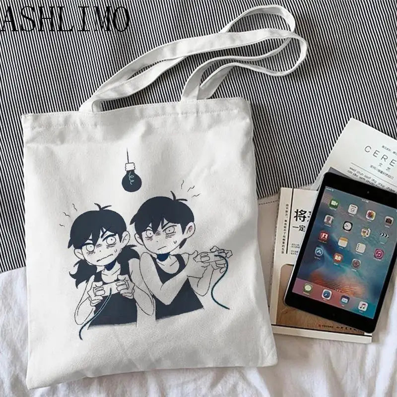 Omori Canvas Shoulder Bag Women, Cotton Fabric Handbag Tote for Girls