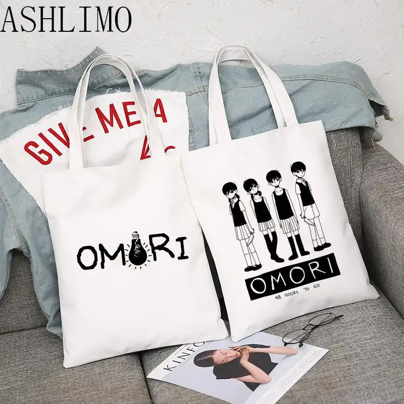 Omori Canvas Shoulder Bag Women, Cotton Fabric Handbag Tote for Girls