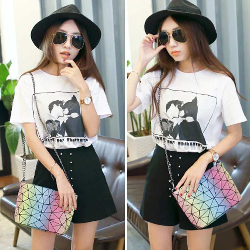 Geometric Luminous Messenger Bag Chain Shoulder Crossbody Women Bolsa