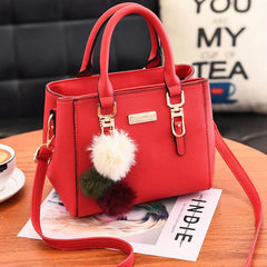 Furry Ball PU Leather Large Capacity Waterproof Handbag
