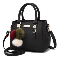 Furry Ball PU Leather Large Capacity Waterproof Handbag