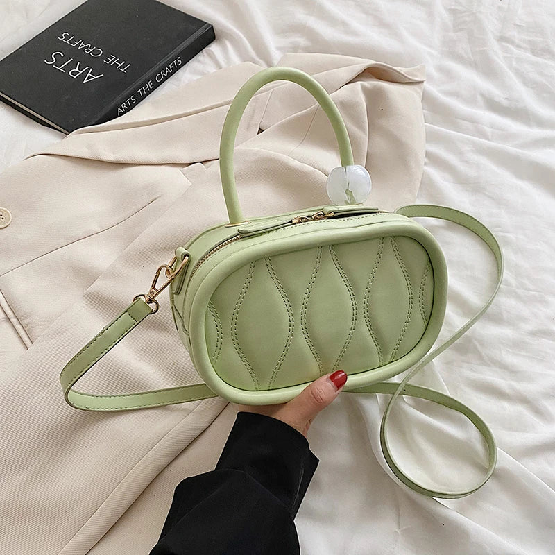 Wavy Embroidery Thread Shoulder Bag Top-handle Bag Purses Sac