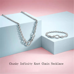 Silver Chunky Infinity Knot Chain Necklace for Women