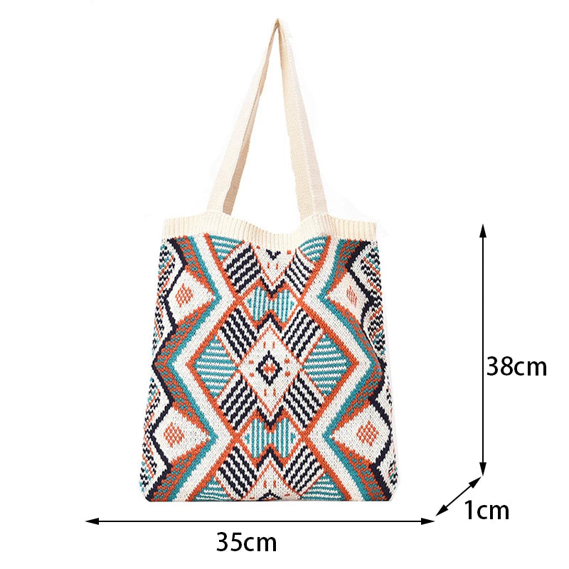 Geometric Patterns Knitting Shoulder Bag Large Capacity Handle Tote