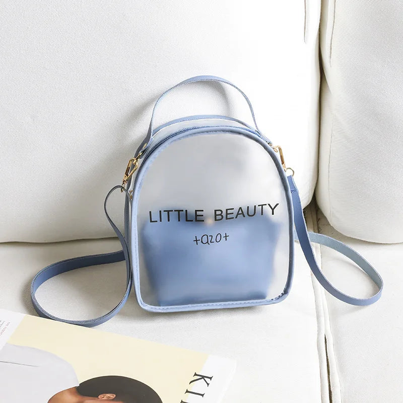 Ladies Letter Print Backpack Transparent Large Capacity Casual Mobile Phone Bag