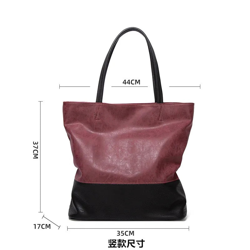 Large Retro Women Tote Casual Shoulder Bag PU Leather Female Shopping Bag