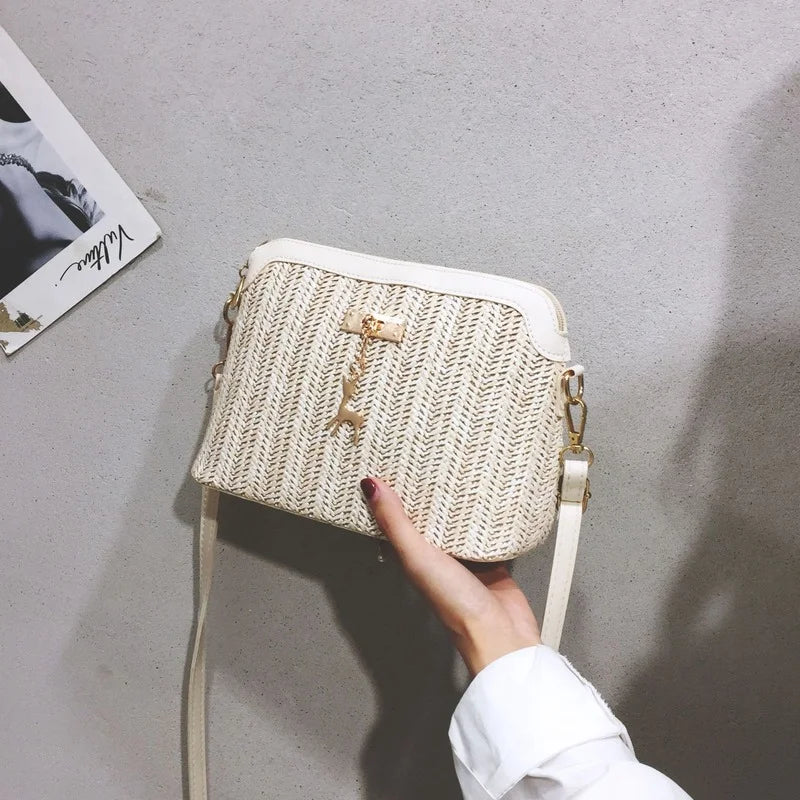 Linen Straw Shell Fawn Shoulder Diagonal Women's Bag National Style Bag