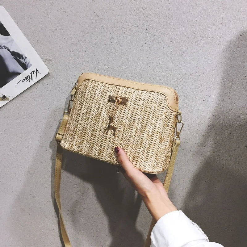 Linen Straw Shell Fawn Shoulder Diagonal Women's Bag National Style Bag