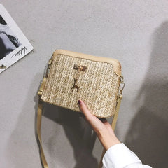 Linen Straw Shell Fawn Shoulder Diagonal Women's Bag National Style Bag