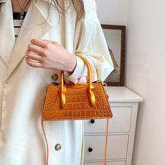 Orange Crocodile Pattern Leather Handbag Clutch Shoulder Bag