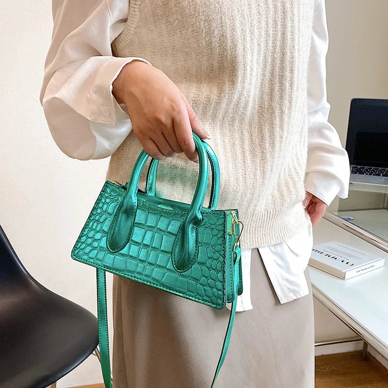 Orange Crocodile Pattern Leather Handbag Clutch Shoulder Bag