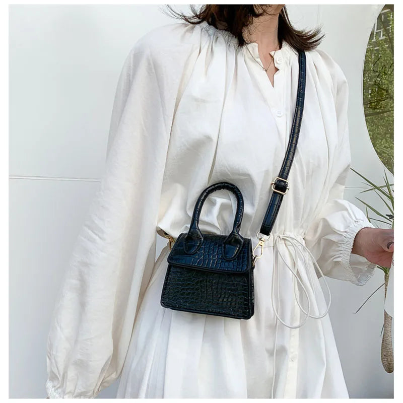 Crocodile Pattern Shoulder Bag Small Square Lady Handbag