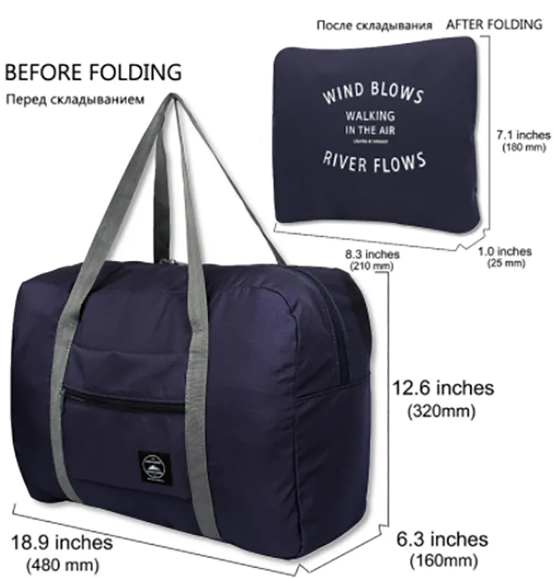 Foldable Nylon Travel Bags Unisex Large Capacity Luggage