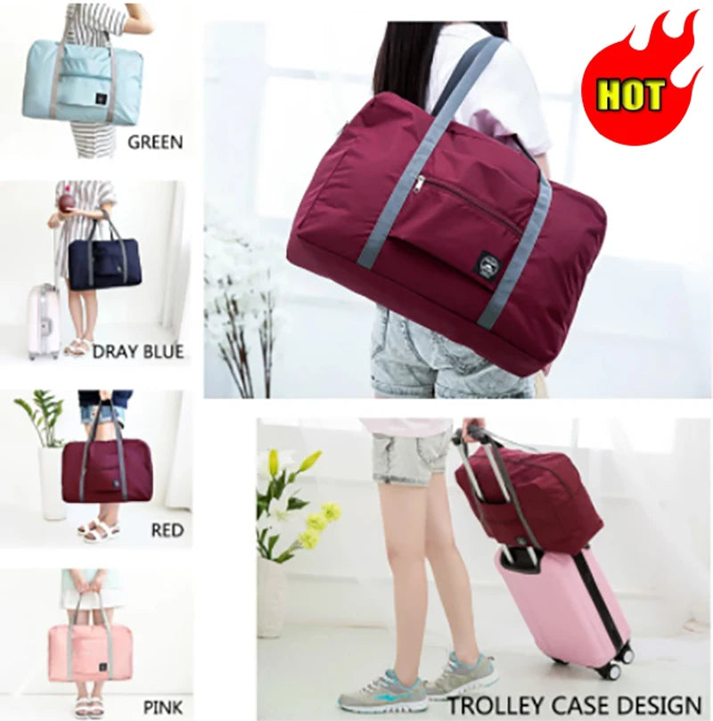 Foldable Nylon Travel Bags Unisex Large Capacity Luggage