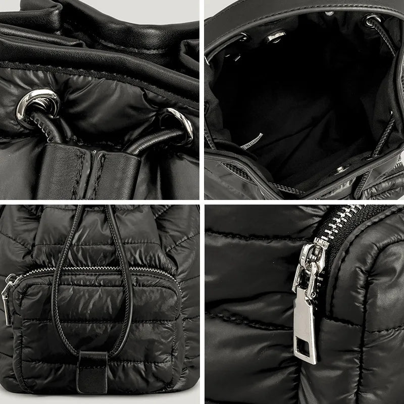 Quilted Nylon Bucket Bag Winter Shoulder Handbag