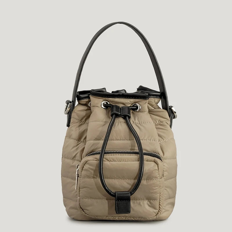 Quilted Nylon Bucket Bag Winter Shoulder Handbag