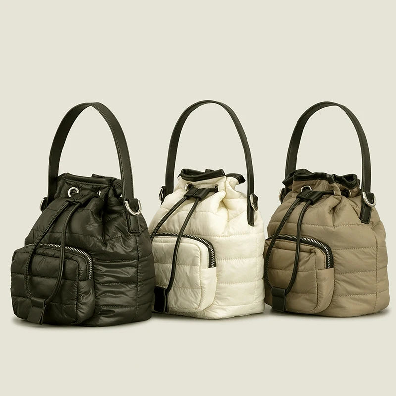 Quilted Nylon Bucket Bag Winter Shoulder Handbag