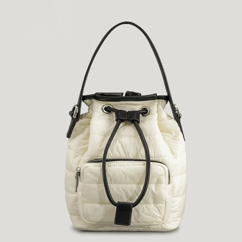Quilted Nylon Bucket Bag Winter Shoulder Handbag