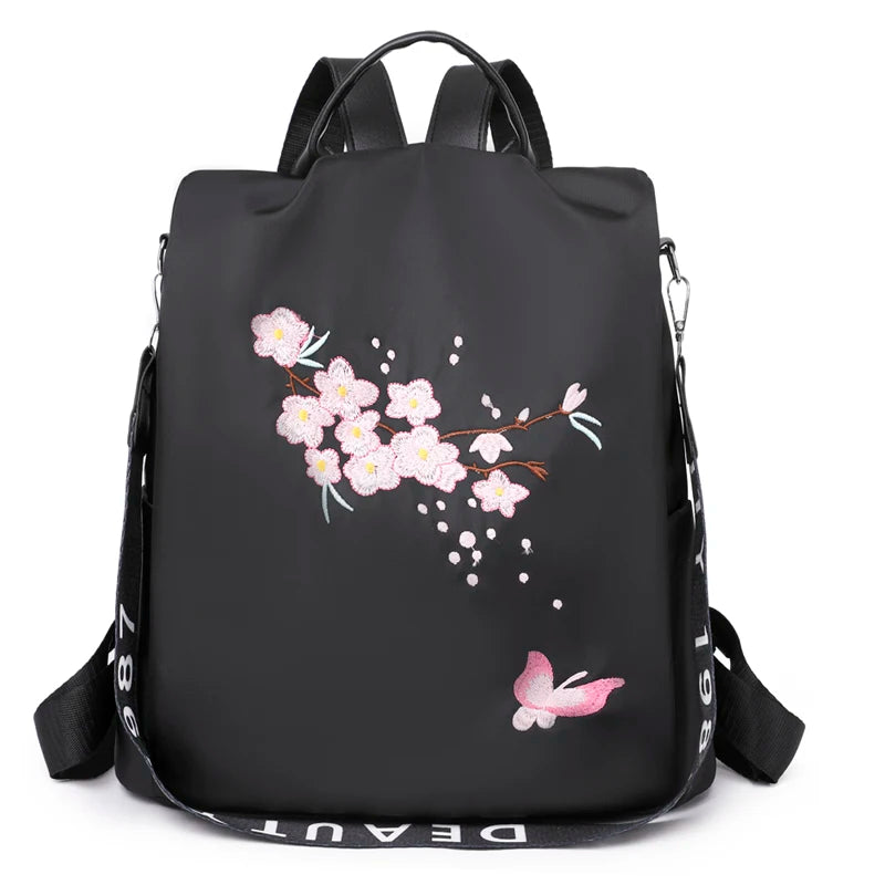 Embroidered Women's Backpack High Waterproof Bagpack Anti Theft Rucksack
