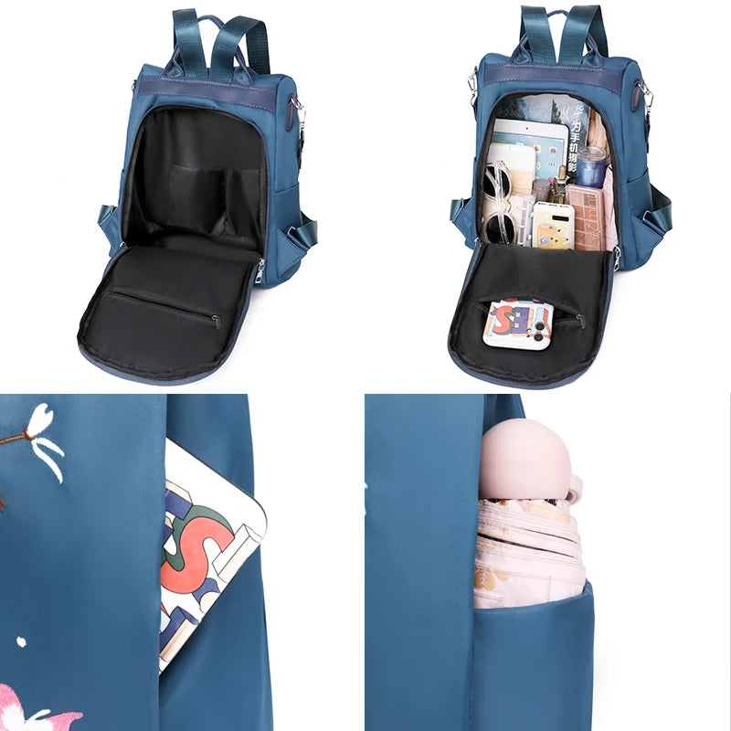 Embroidered Women's Backpack High Waterproof Bagpack Anti Theft Rucksack
