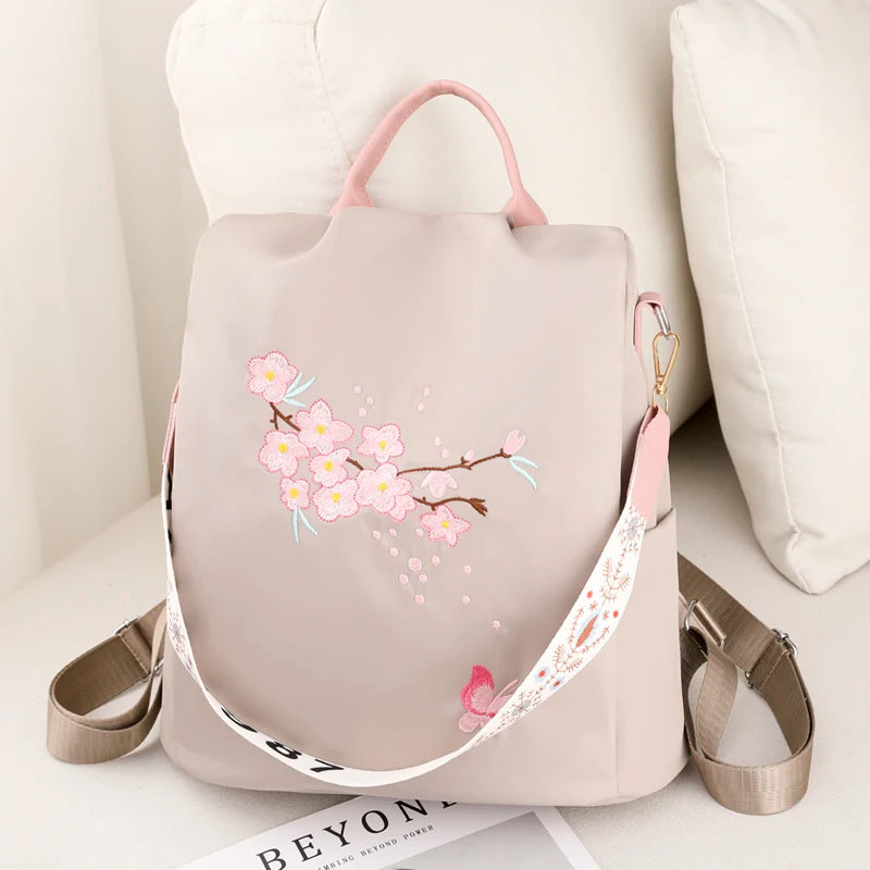 Embroidered Women's Backpack High Waterproof Bagpack Anti Theft Rucksack