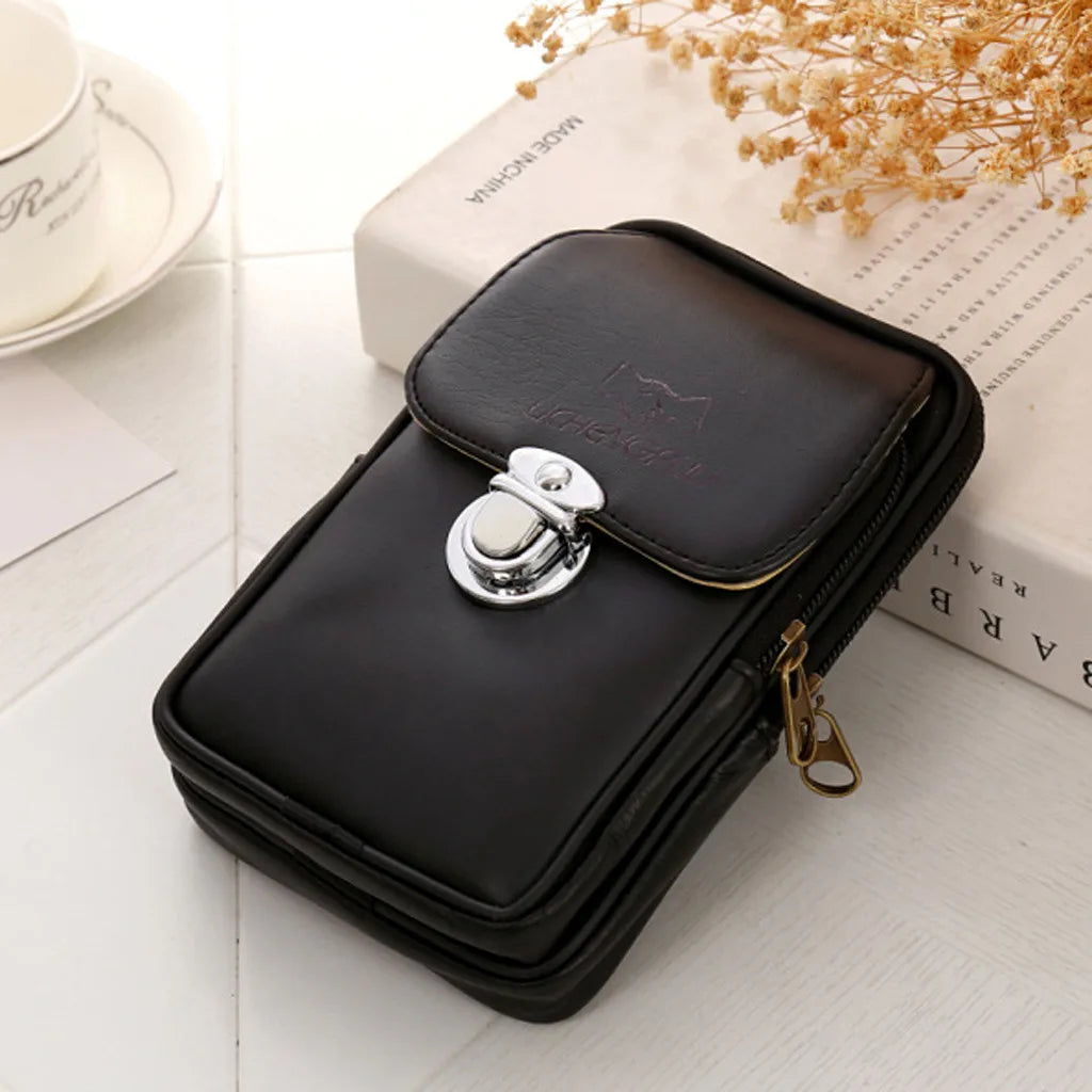 PU Leather Men Waist Packs Casual Style Mobile Phone Bag Belt Waist Pouch