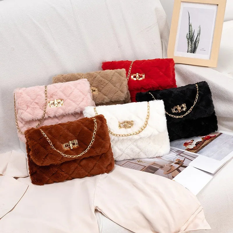 Fluffy Fur Women's Crossbody Bag Lambs Wool Winter Handbag