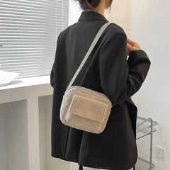 Plush Fabric Women's Crossbody Bag - Small Lambs Wool Fluffy Fur Winter F