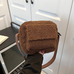 Plush Fabric Women's Crossbody Bag - Small Lambs Wool Fluffy Fur Winter F