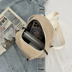 Plush Fabric Women's Crossbody Bag - Small Lambs Wool Fluffy Fur Winter F
