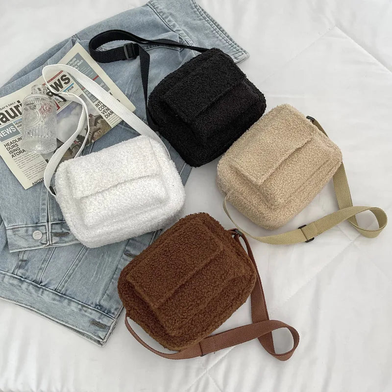 Small Plush Fabric Crossbody Bag Fluffy Fur Winter