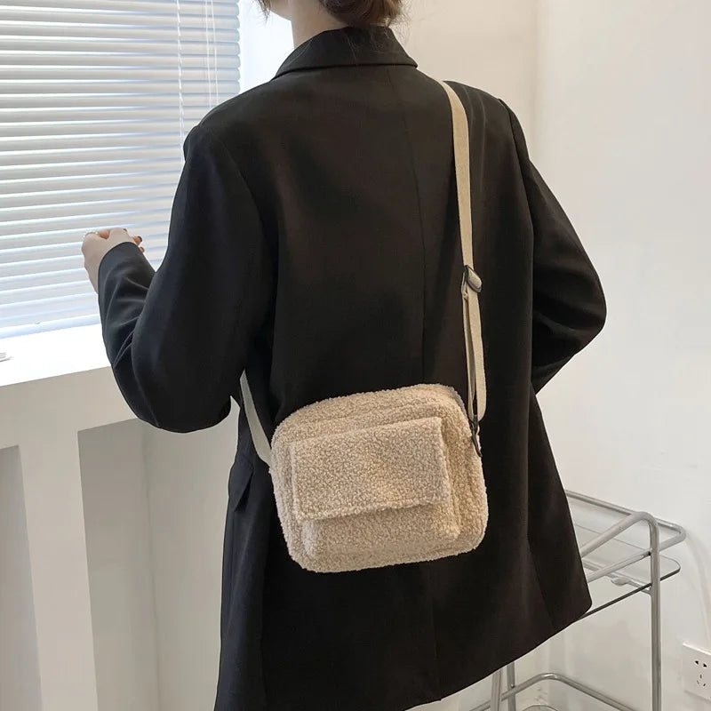 Small Plush Fabric Crossbody Bag Fluffy Fur Winter