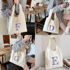 Purple Flower Canvas Vest Shopper Bag Large Capacity Shoulder Bags Women